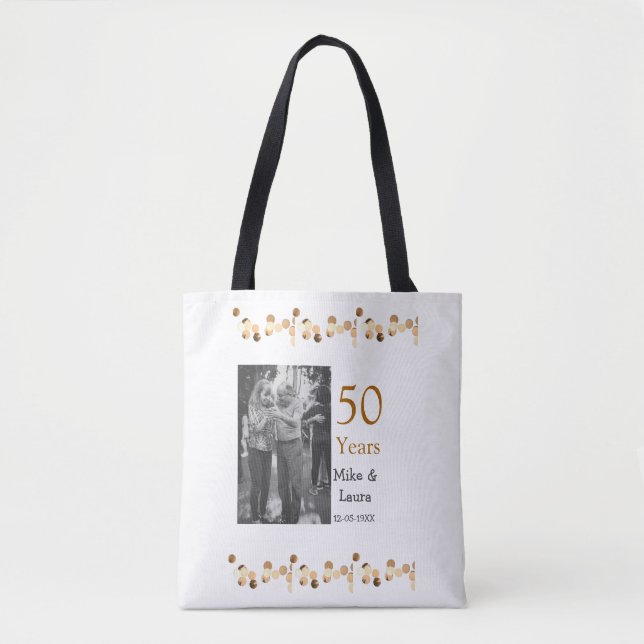 Bolsa Tote Feliz 50º aniversário adicionar nome do casal data (Frente)