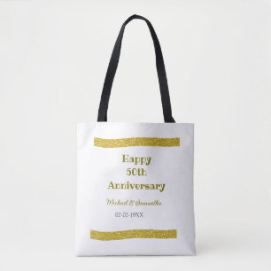 Bolsa Tote Feliz 50º aniversário borda dourada brilhante cinz