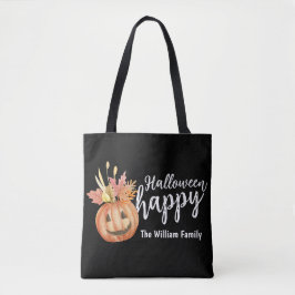 Bolsa Tote Feliz Abóbora Floral de Halloween Personalizado