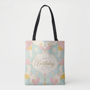 Bolsa Tote Feliz Aniversário Art Déco Floral Geométrico Paste
