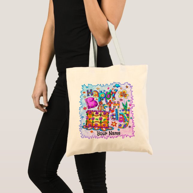 Bolsa Tote Feliz aniversário Bolas de bolos (Frente (produto))