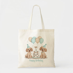 Bolsa Tote Feliz Aniversário - Cachorros de Poodle Standard