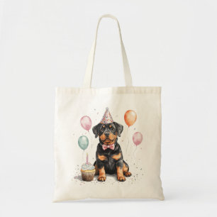 Bolsa Tote Feliz Aniversário Cão Rottweiler