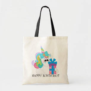 Bolsa Tote Feliz Aniversário, crianças do Unicórnio na bol
