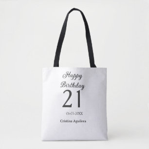 Bolsa Tote Feliz aniversário de 21 anos letra negrito simples