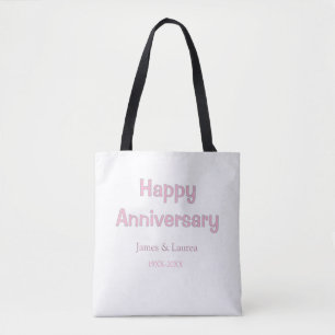 Bolsa Tote Feliz aniversário de casamento nome data ano rosa