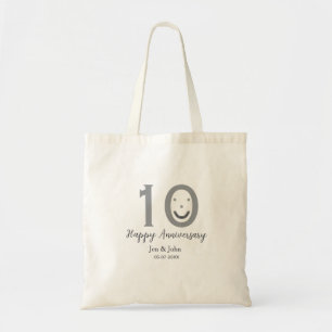 Bolsa Tote Feliz aniversário do nome data cinza ousada emoji