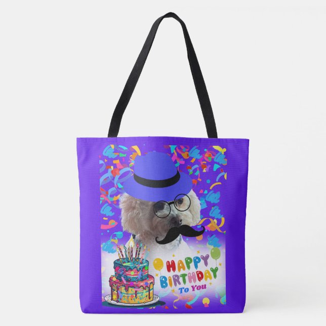 Bolsa Tote Feliz Aniversário Faça Um Saco De Poodle Desejo (Frente)