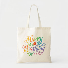 Bolsa Tote Feliz Aniversário Floral Rainbow Adulto Capuz com
