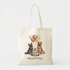 Bolsa Tote Feliz aniversário German shepherd Cães Bolo de Ani