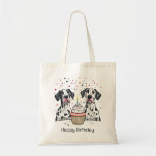 Bolsa Tote Feliz Aniversário Grande Cupcake de Cães Dane