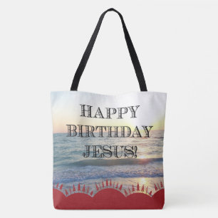 Bolsa Tote Feliz Aniversário Jesus Sobre o Oceano