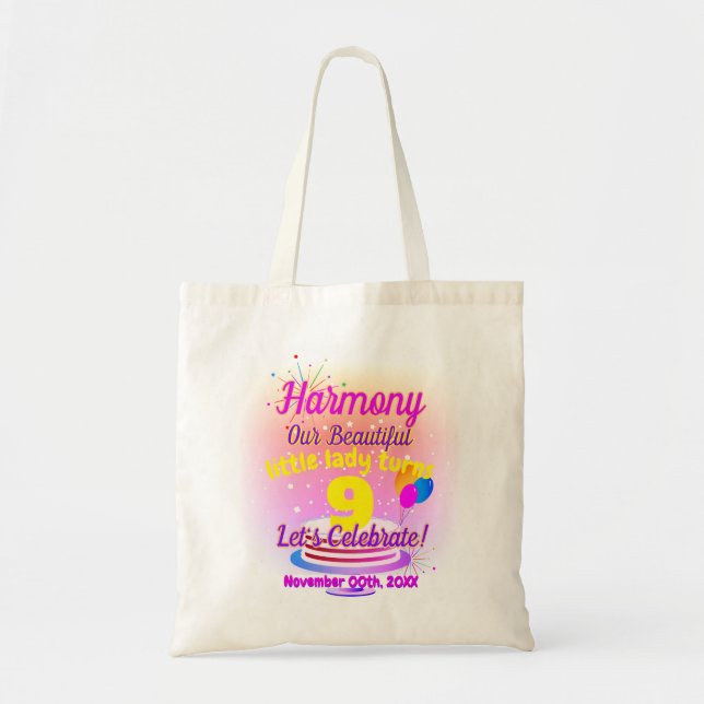 Bolsa Tote Feliz Aniversário (Nome da Criança / Idade - Editá (Frente)