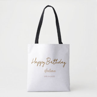 Bolsa Tote feliz aniversário nome data marrom roxo pastel sim