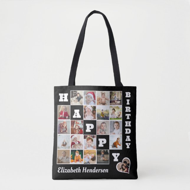 Bolsa Tote Feliz Aniversário Personalizado 21 Oferta de Colag (Frente)