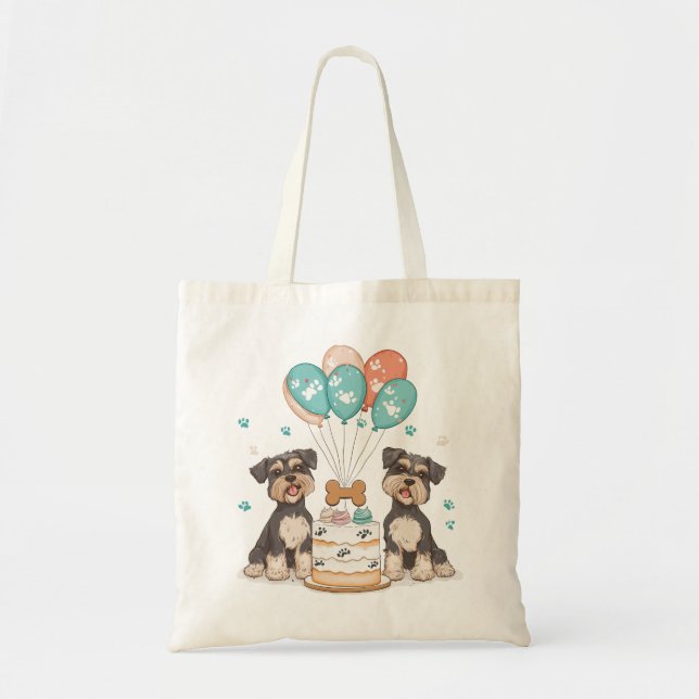 Bolsa Tote Feliz Aniversário Schnauzer Cães (Frente)