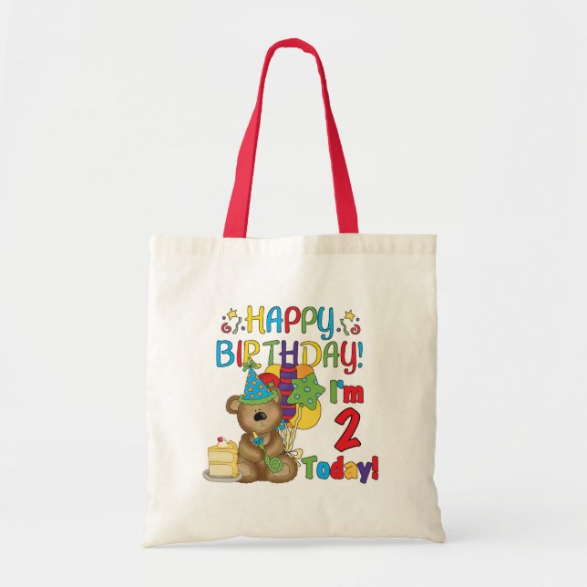 Bolsa Tote Feliz aniversário, segundos e presentes do Urso de (Frente)