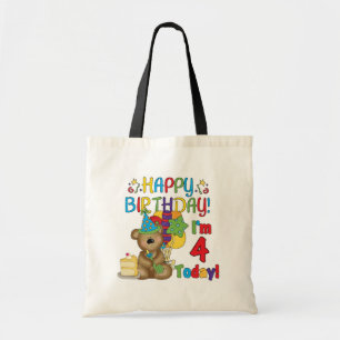 Bolsa Tote Feliz aniversário Teddy Bear 4th T-shirts e presen