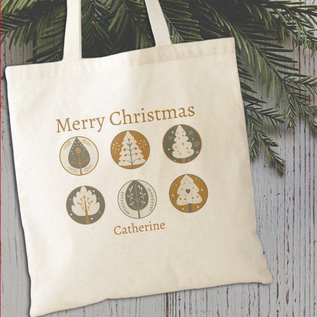 Bolsa Tote Feliz Árvores de Natal Elegante (Criador carregado)