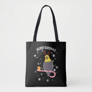 Bolsa Tote Feliz Birbmas Funny Cockatiel Bird Holiday para o