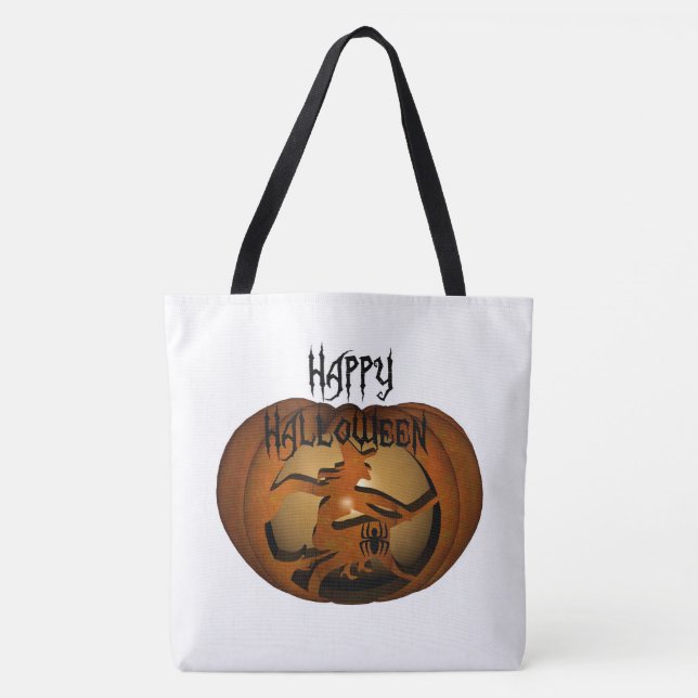 Bolsa Tote Feliz Bruxa das Bruxas e Abóbora (Frente)