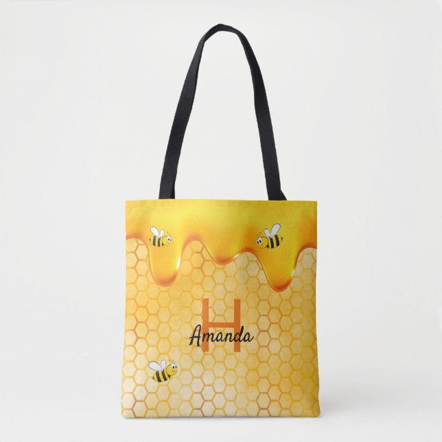 Bolsa Tote Feliz Bumble Abelhas, mel, pingado (Frente)