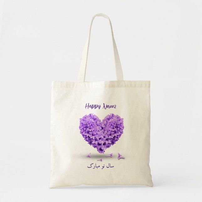 Bolsa Tote Feliz Buquê de Coração Noroz Roxo Hyacinth Lovely (Frente)