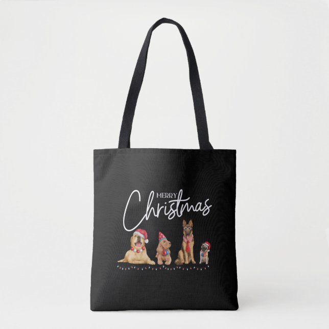 Bolsa Tote Feliz Cachorro de Natal (Frente)