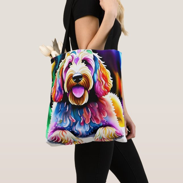 Bolsa Tote Feliz Cachorro Goldendoodle Design (Close Up)