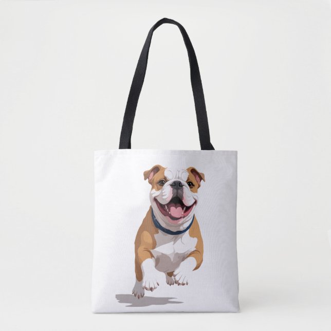 Bolsa Tote Feliz Cachorro Inglês Brincando de Alegria (Frente)