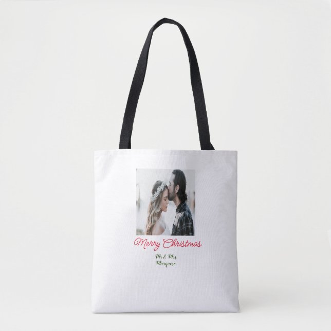 Bolsa Tote Feliz casal de Natal - adicione nome feliz holida (Frente)