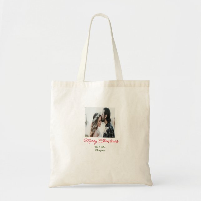 Bolsa Tote Feliz casal de Natal - adicione nome feliz holida (Frente)