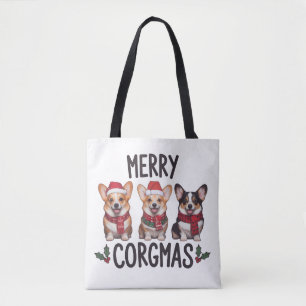 Bolsa Tote Feliz Corgmas Chapéu do Papai Noel Natal Corgi Mãe