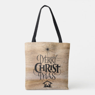 Bolsa Tote Feliz cristã Cristo Natal Madeira preta