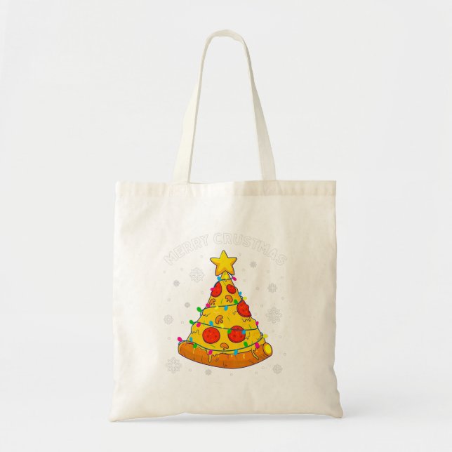 Bolsa Tote Feliz Crustmas Pizza Árvore de Natal Xmas Oferece  (Frente)