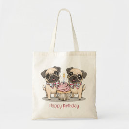 Bolsa Tote Feliz Cupcake de Cães Pug de Aniversário