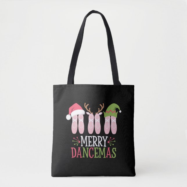 Bolsa Tote Feliz Dancemas Calçados de Balé de Natal Dançando (Frente)