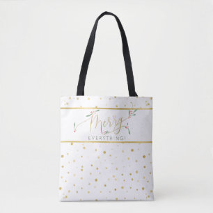 Bolsa Tote Feliz de Natal Chic Tudo Dourado e Branco