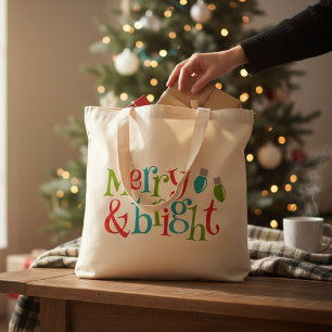 Bolsa Tote Feliz De Natal E Tipografia Brilhante