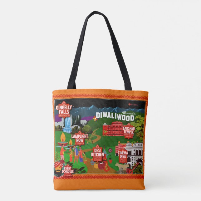 Bolsa Tote Feliz Deepavali! Deusa Hindu Lakshmi. Desenhado à  (Verso)