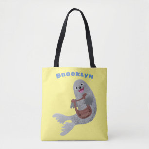 Bolsa Tote Feliz desenho animado do selo harp
