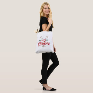 Bolsa Tote Feliz Design de Natal   Vermelho e Verde
