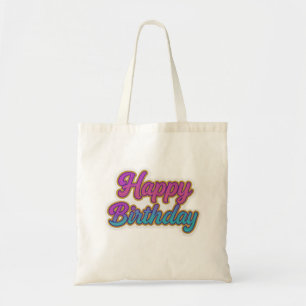 Bolsa Tote Feliz Design de Tipografia de Aniversário em Rosa,