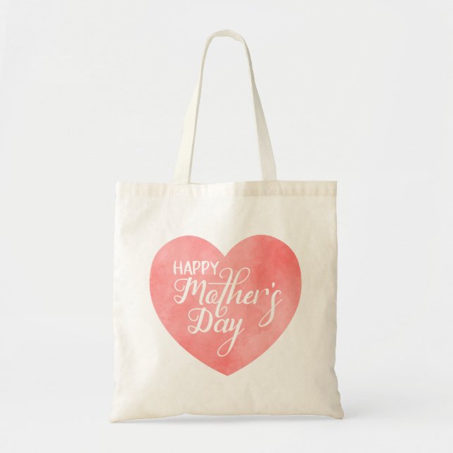 Bolsa Tote Feliz dia da mãe de coração rosa (Frente)