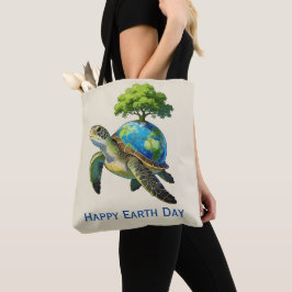 Bolsa Tote Feliz Dia da Terra Planeta Tartaruga e Árvore