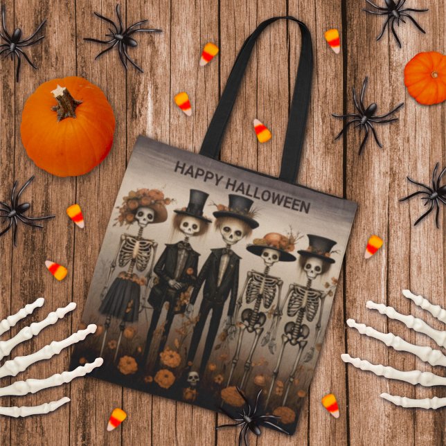 Bolsa Tote Feliz Dia das Bruxas da Família Skeleton assustado (Criador carregado)