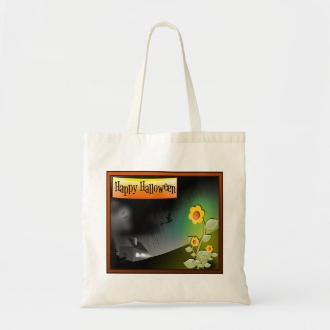 Bolsa Tote Feliz Dia das Bruxas e Flores - (Frente)