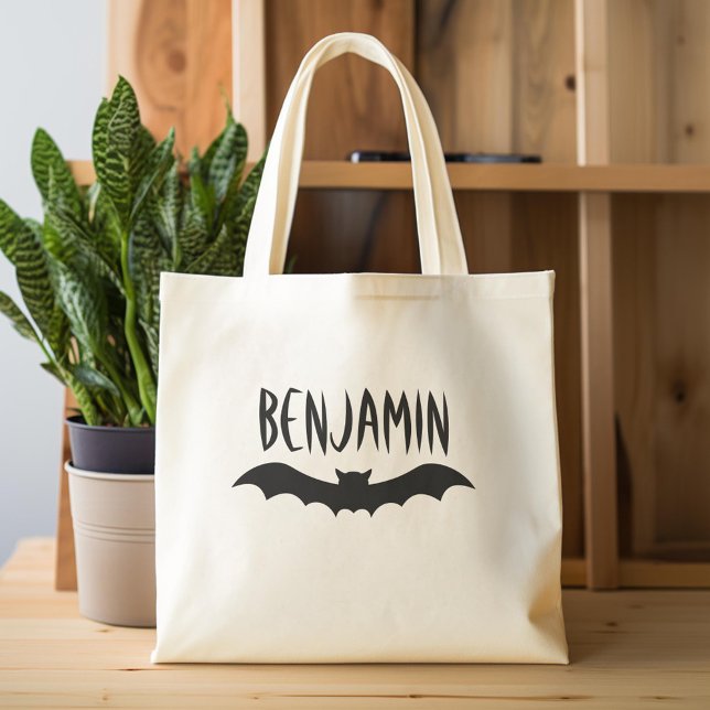 Bolsa Tote Feliz Dia das Bruxas, Nome Personalizado Bat (Custom Tote Bag)