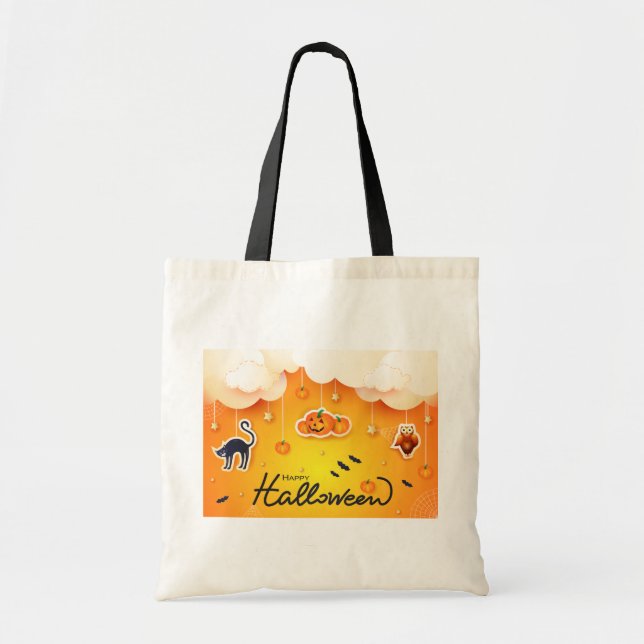 Bolsa Tote Feliz Dia das Bruxas sobre as Nuvens (Frente)