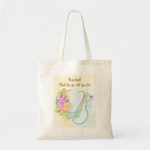 Bolsa Tote Feliz Dia das Enfermeiras Floral Estetoscópio Apre